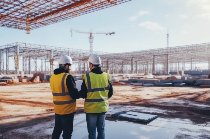 Engineer with security helmet working on construction site.